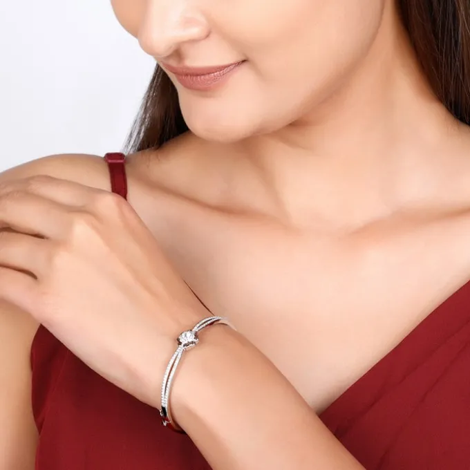 Silver Zircon Flower Bracelet