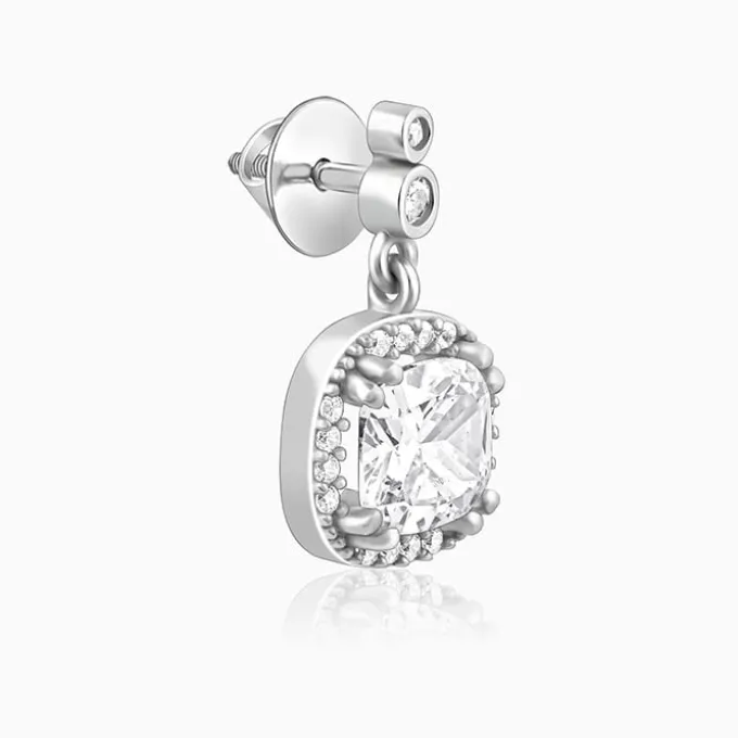 Silver Zircon Halo Earrings