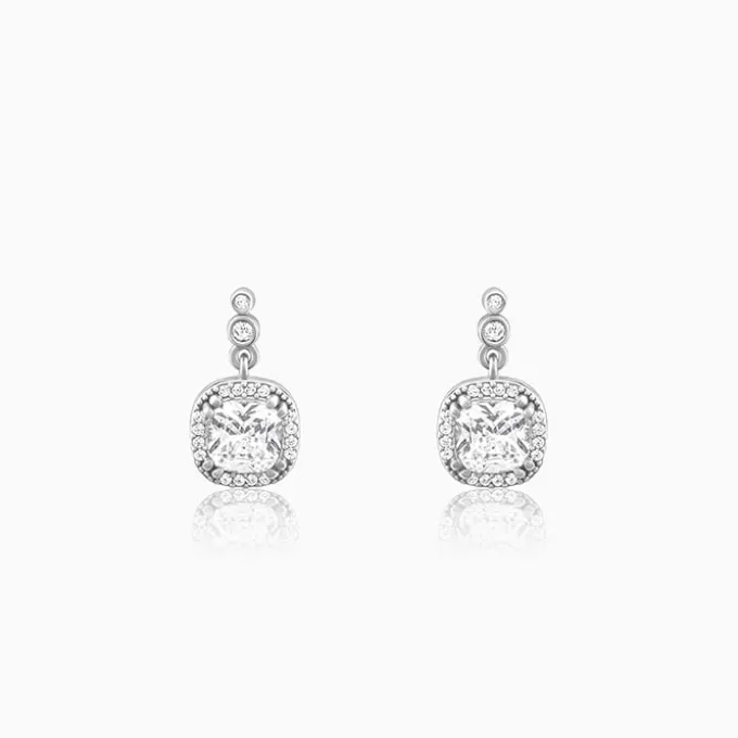 Silver Zircon Halo Earrings