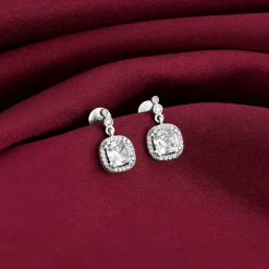 Silver Zircon Halo Earrings