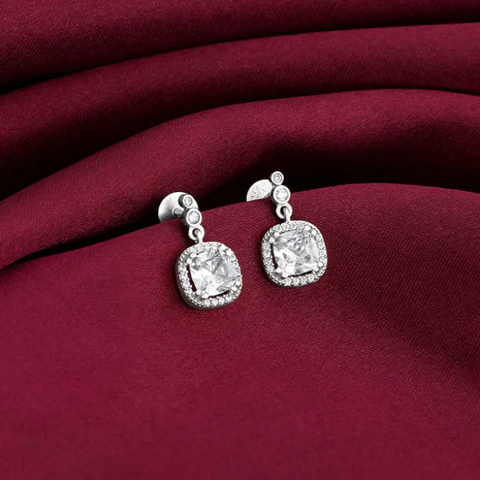 Silver Zircon Halo Earrings