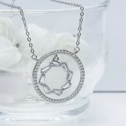 Silver Zircon Halo Necklace