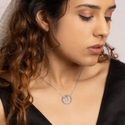 Silver Zircon Halo Necklace