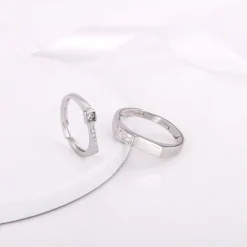 Silver Zircon Love Language Couple Rings