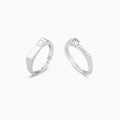 Silver Zircon Love Language Couple Rings