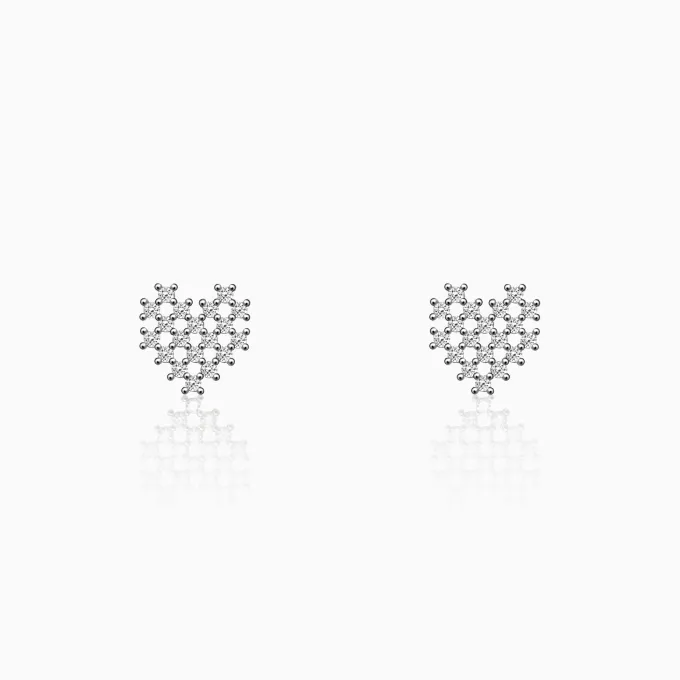 Silver Zircon Mini Heart Studs