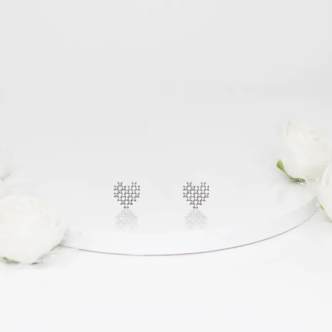Silver Zircon Mini Heart Studs