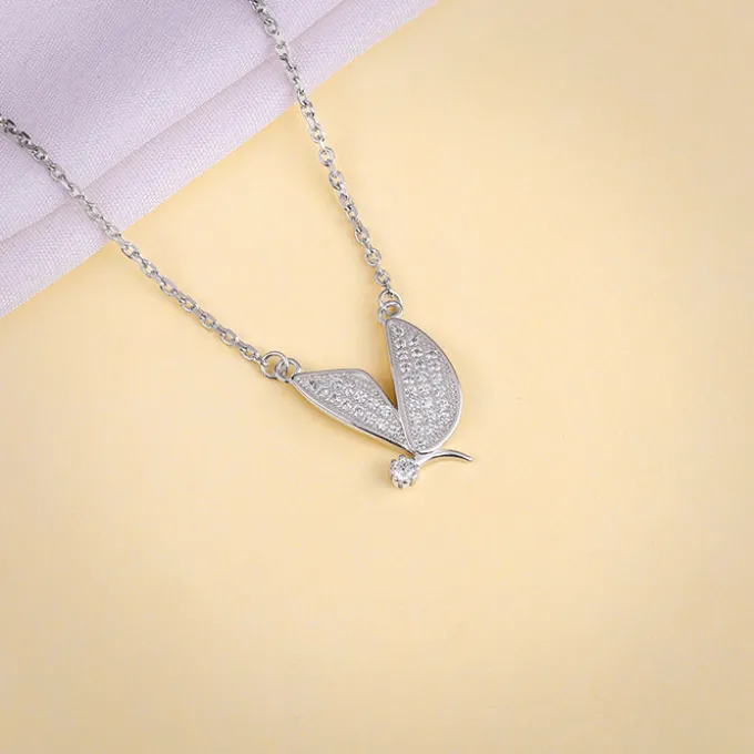 Silver Zircon Mockingbird Necklace