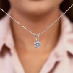 Silver Zircon Pendant with Link Chain