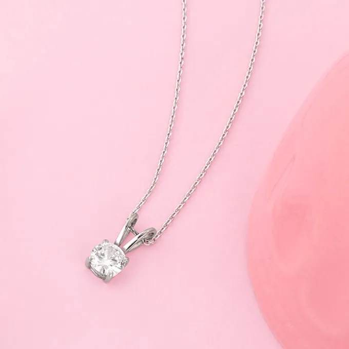 Silver Zircon Pendant with Link Chain