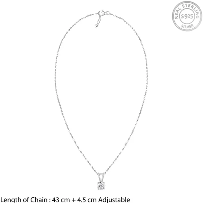 Silver Zircon Pendant with Link Chain