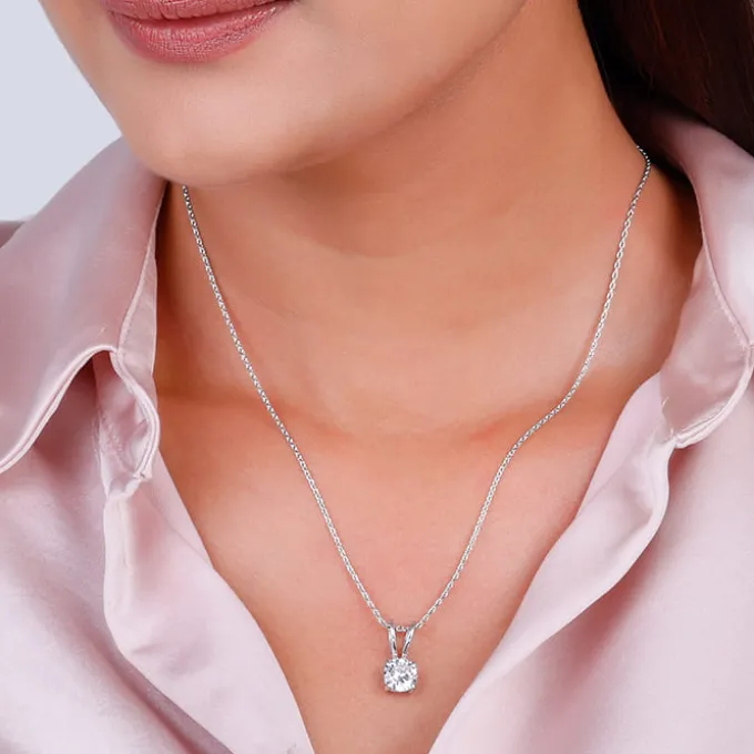 Silver Zircon Pendant with Link Chain