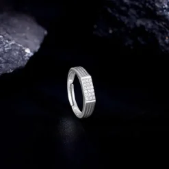 Silver Zircon Rectangle Ring For Him