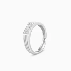 Silver Zircon Rectangle Ring For Him