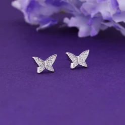 Silver Zircon Shining Butterfly Studs