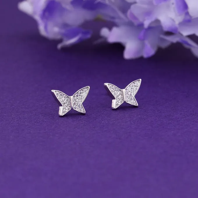 Silver Zircon Shining Butterfly Studs