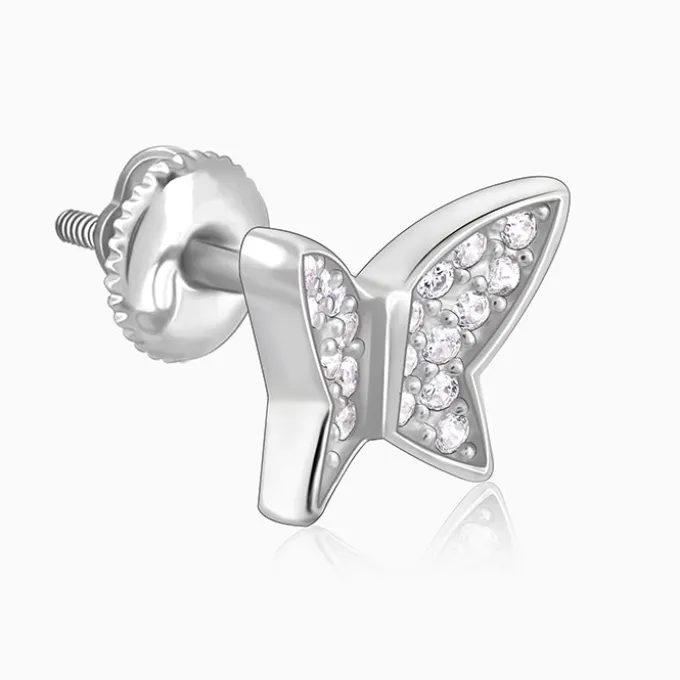 Silver Zircon Shining Butterfly Studs