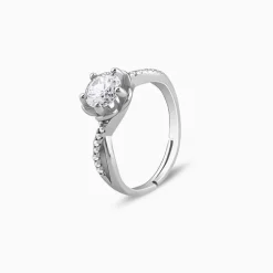 Silver Zircon Shining Flower Ring