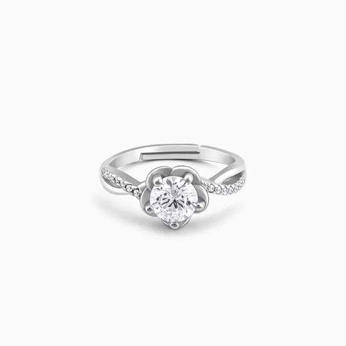 Silver Zircon Shining Flower Ring