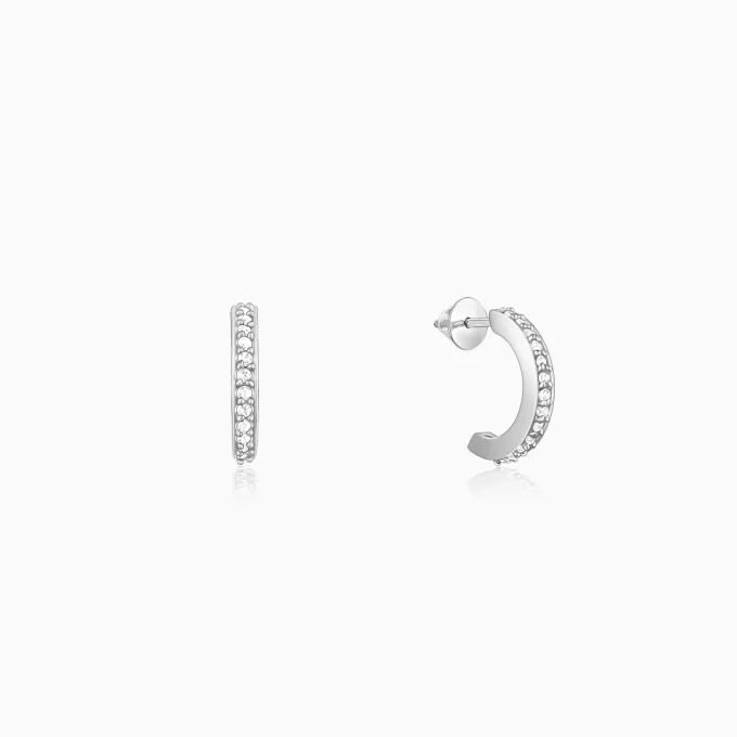 Silver Zircon Shining Hoop Huggies Earrings