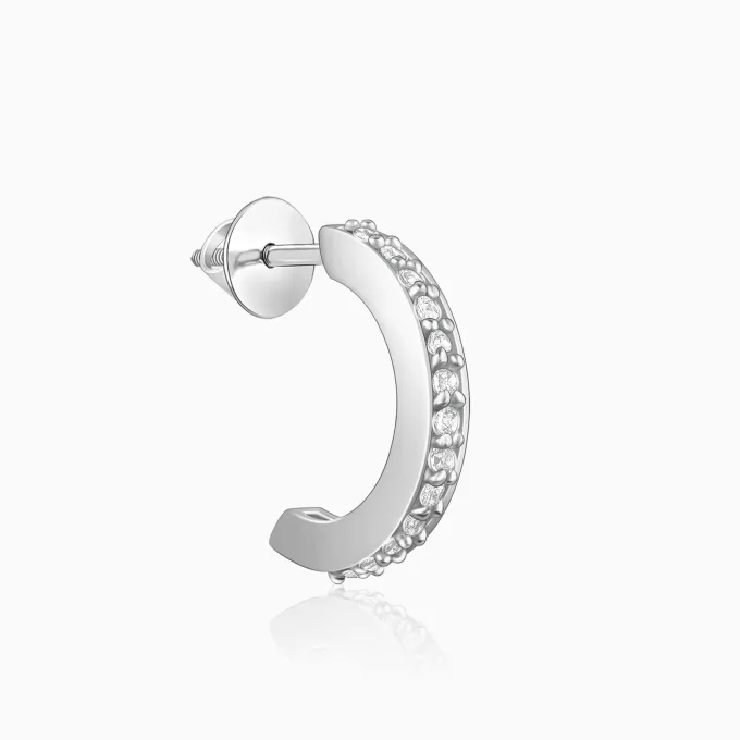 Silver Zircon Shining Hoop Huggies Earrings