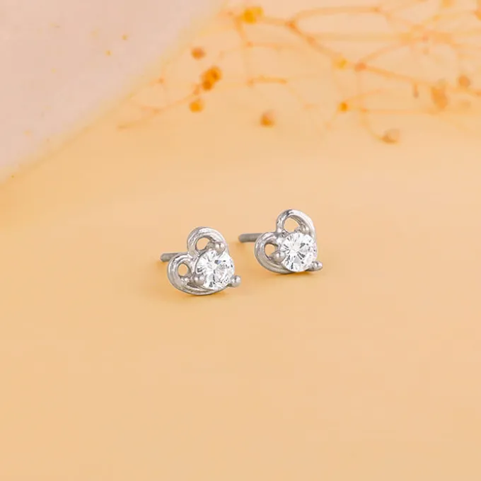 Silver Zircon Small Heart Studs