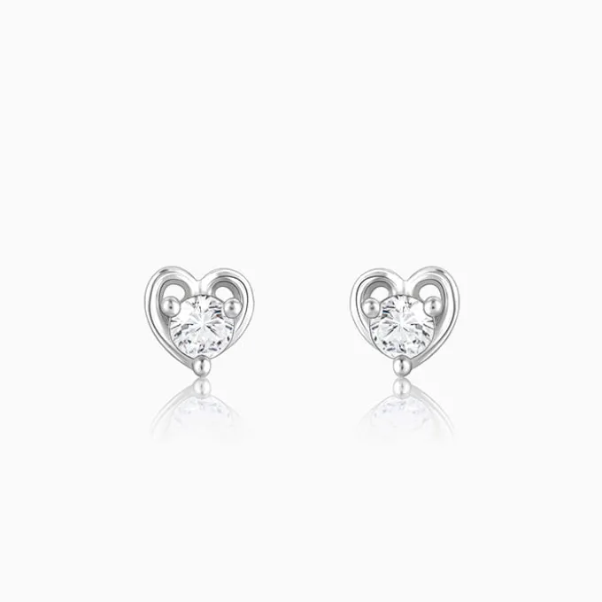Silver Zircon Small Heart Studs