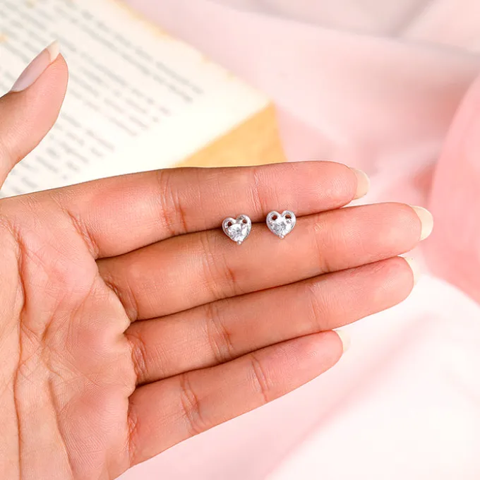Silver Zircon Small Heart Studs