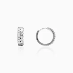 Silver Zircon Sparkling Huggies Earrings