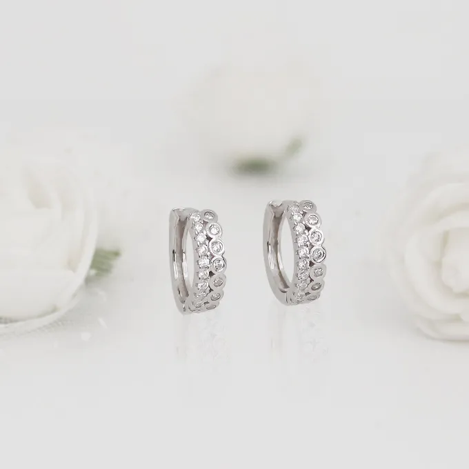 Silver Zircon Sparkling Huggies Earrings