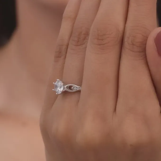 Silver Zircon Sparkling Loop Ring
