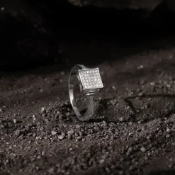 Silver Zircon Square Ring For Him