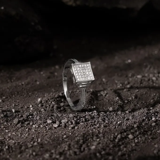 Silver Zircon Square Ring For Him
