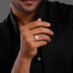 Silver Zircon Square Ring For Him