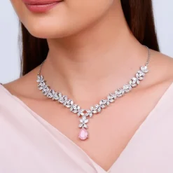 Silver Zircon Studded Magical Drop Necklace