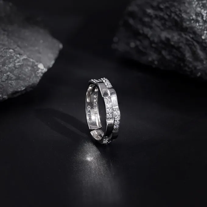 Silver Zircon Studded Sparkle Ring For Him