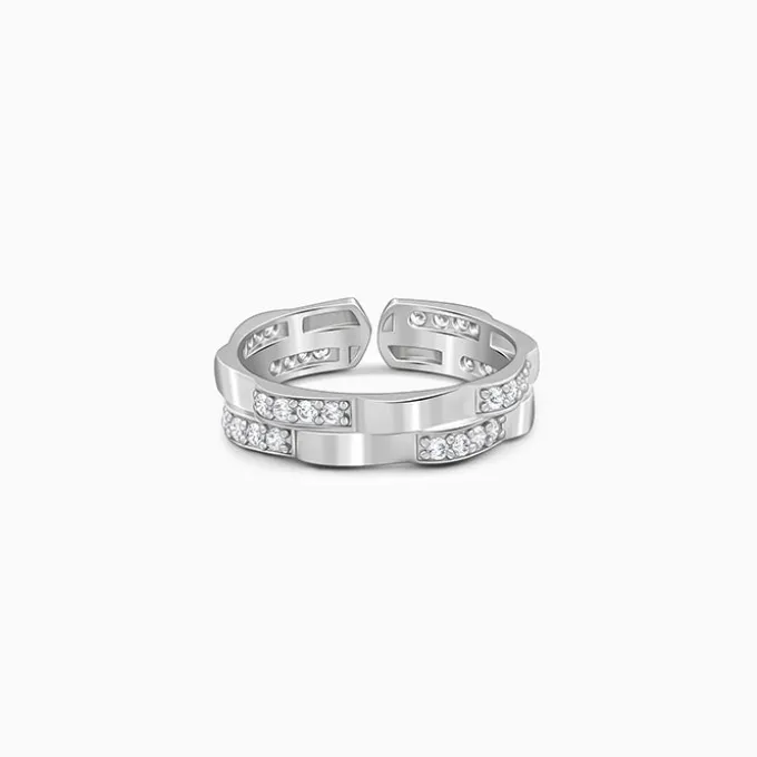 Silver Zircon Studded Sparkle Ring For Him