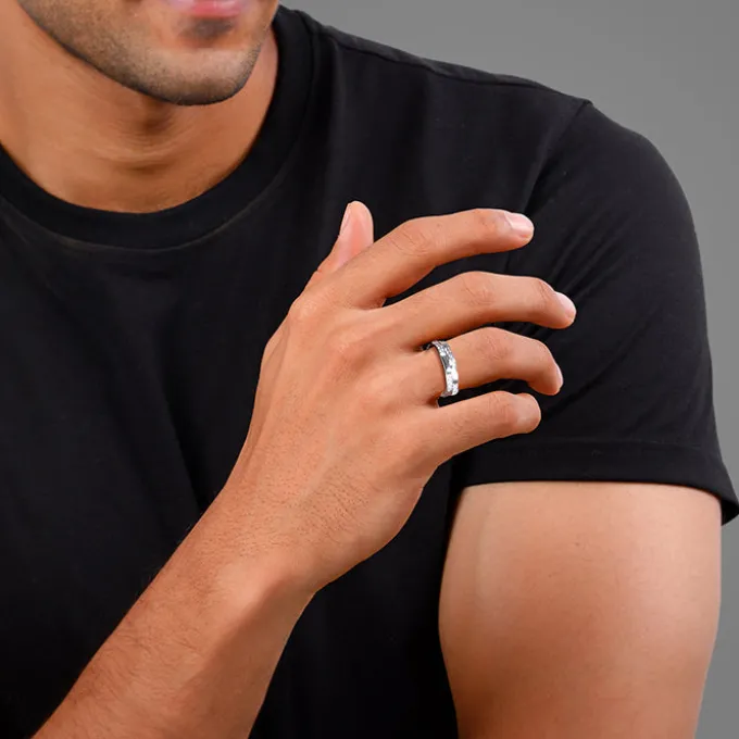 Silver Zircon Studded Sparkle Ring For Him