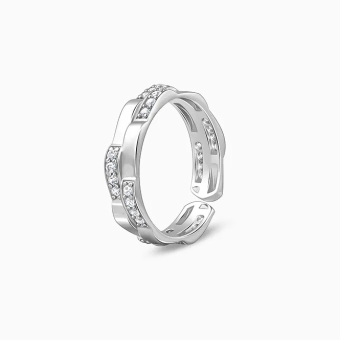 Silver Zircon Studded Sparkle Ring For Him