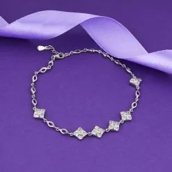 Silver Zircon Studded Square Anklet