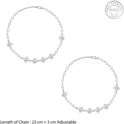 Silver Zircon Studded Square Anklet