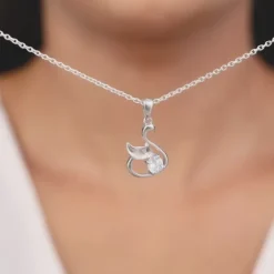Silver Zircon Swan Pendant with Link Chain