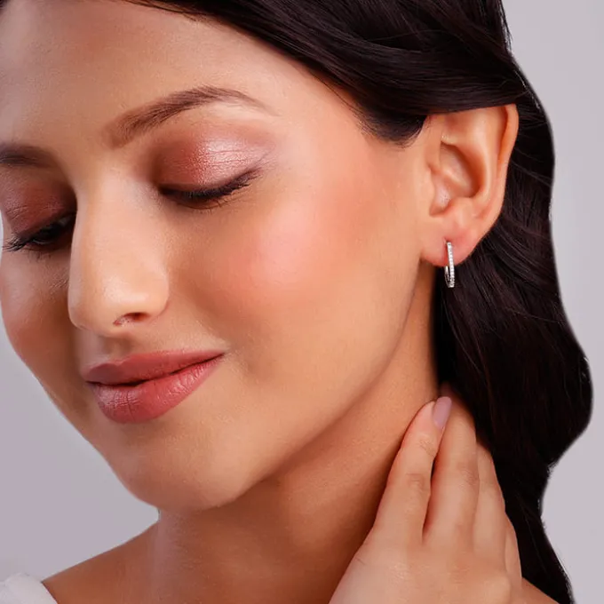 Silver Zircon Twinkling Hoop Earrings