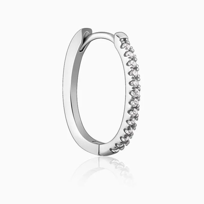 Silver Zircon Twinkling Hoop Earrings