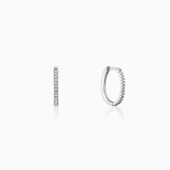 Silver Zircon Twinkling Hoop Earrings