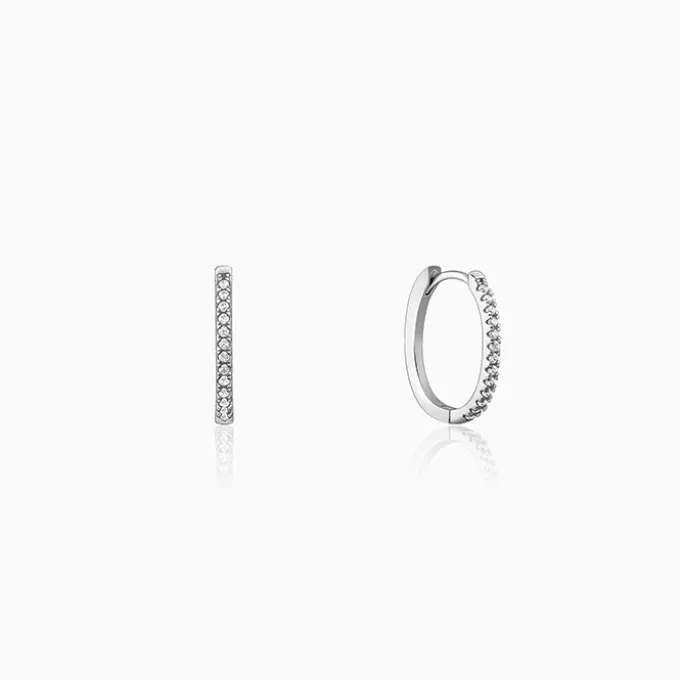 Silver Zircon Twinkling Hoop Earrings