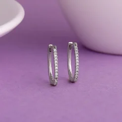 Silver Zircon Twinkling Hoop Earrings