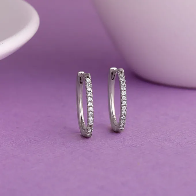 Silver Zircon Twinkling Hoop Earrings