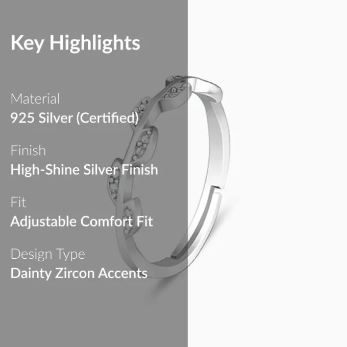 Silver Zircon Vine Shine Ring