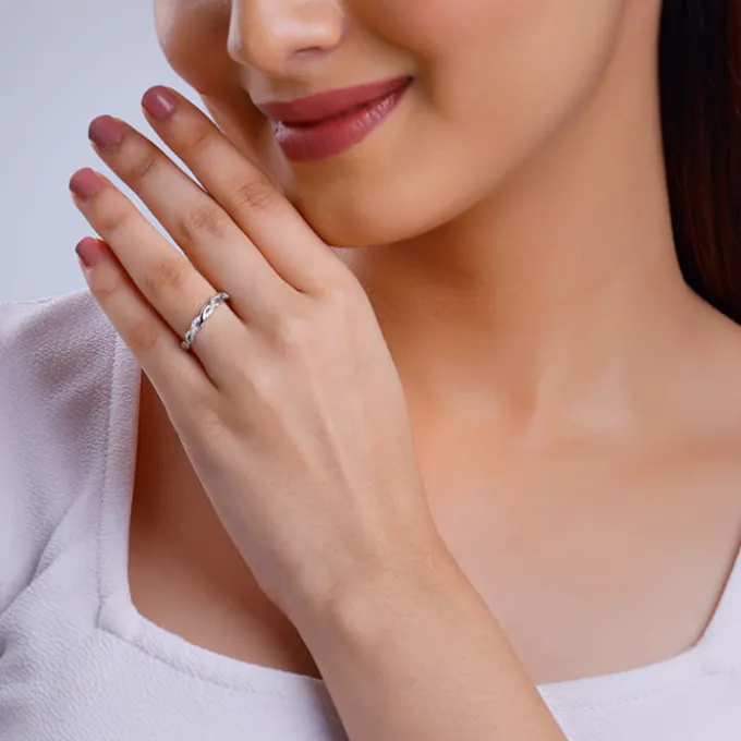 Silver Zircon Wave Entwined Ring